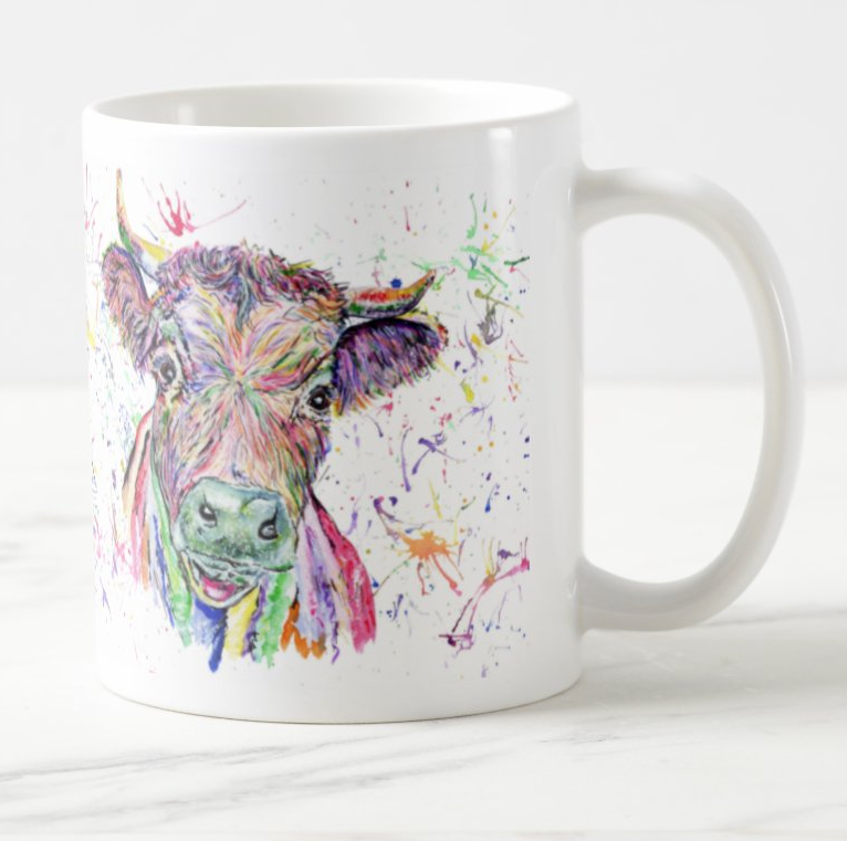 Cow Dexter Farm Animal Watercolour Rainbow Art Coloured Mug Cup