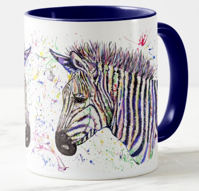 Zebra wildlife safari Watercolour Rainbow Art Coloured Mug Cup