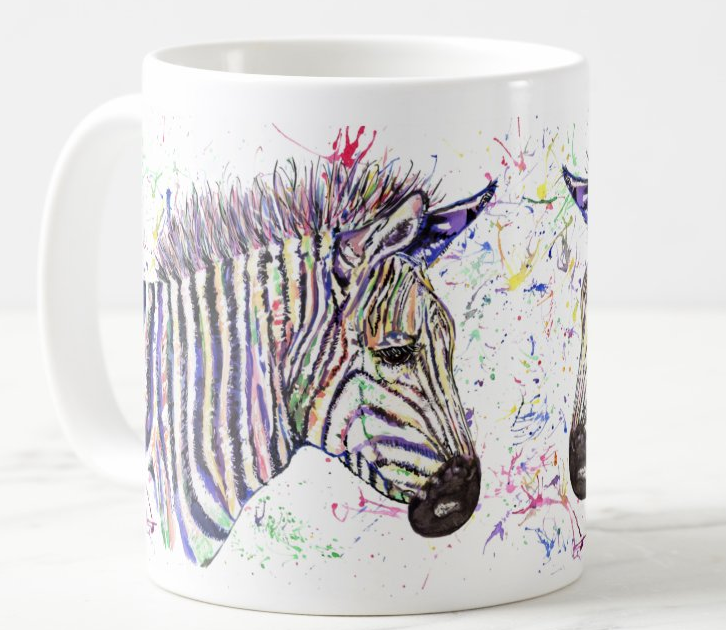 Zebra wildlife safari Watercolour Rainbow Art Coloured Mug Cup