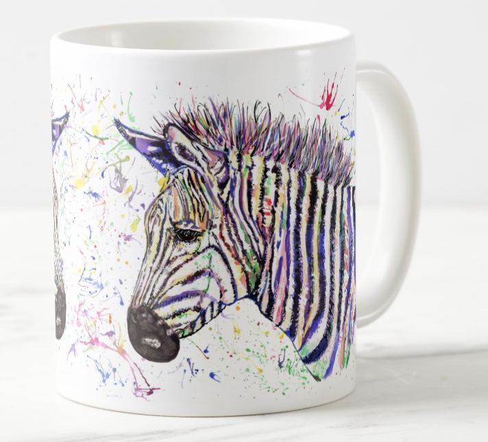 Zebra wildlife safari Watercolour Rainbow Art Coloured Mug Cup