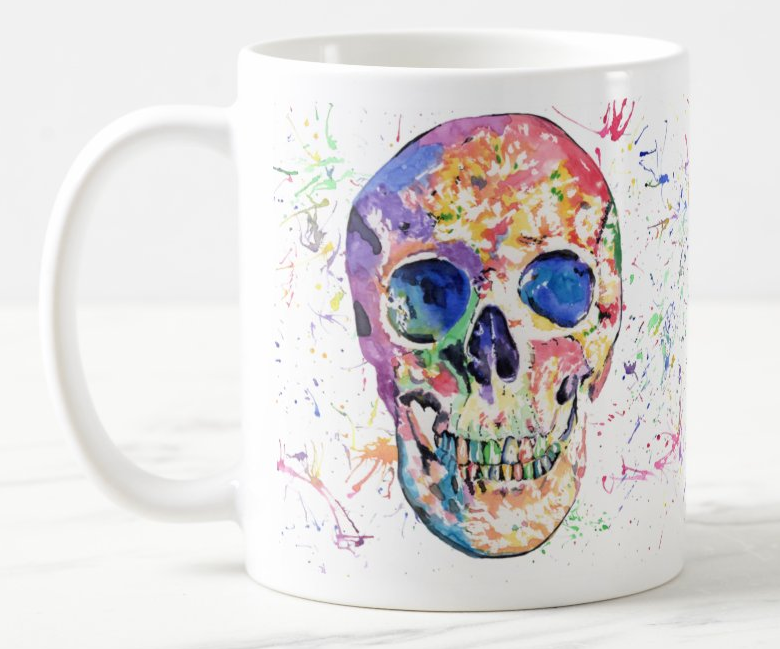 Skull Watercolour Rainbow Art Coloured Mug Cup