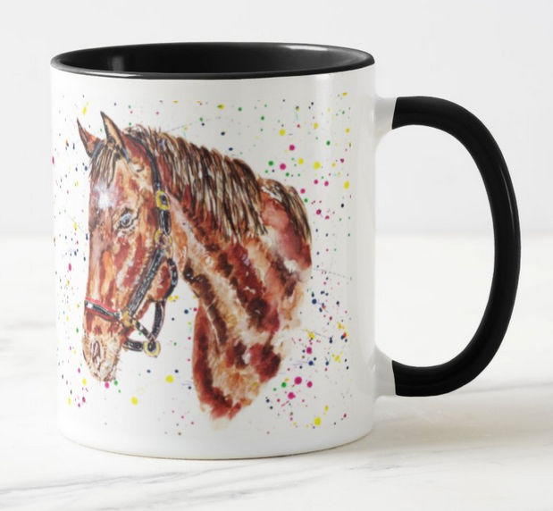 Horse Farm Hand Painted Animals Watercolour Art Coloured Mug Cup