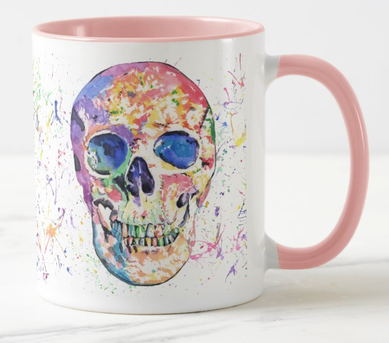 Skull Watercolour Rainbow Art Coloured Mug Cup