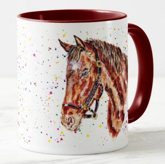 Horse Farm Hand Painted Animals Watercolour Art Coloured Mug Cup