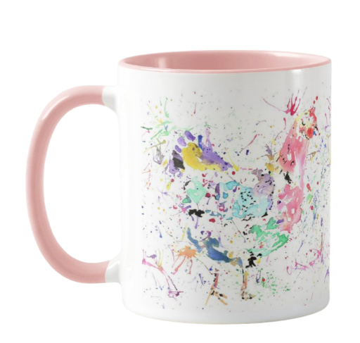 Hen Bird Animal Watercolour Rainbow Art Coloured Mug Cup