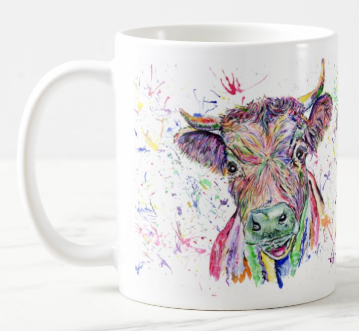 Cow Dexter Farm Animal Watercolour Rainbow Art Coloured Mug Cup