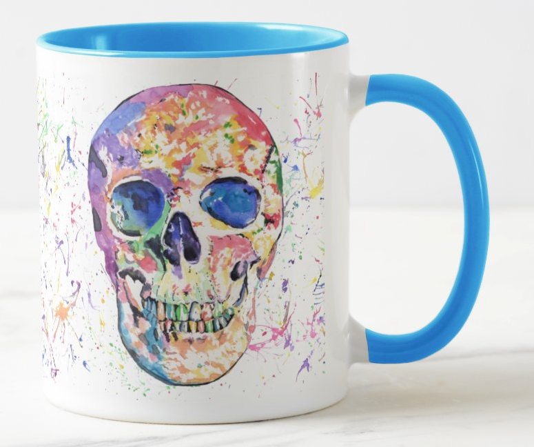 Skull Watercolour Rainbow Art Coloured Mug Cup