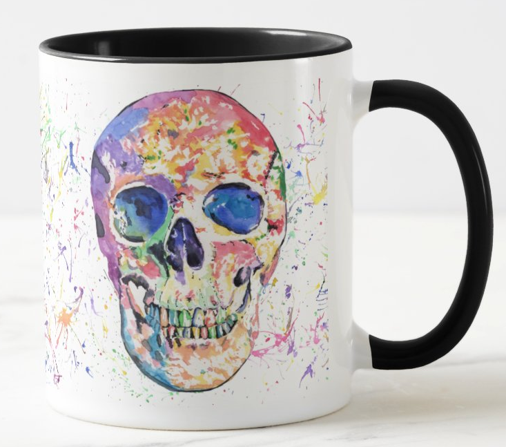 Skull Watercolour Rainbow Art Coloured Mug Cup