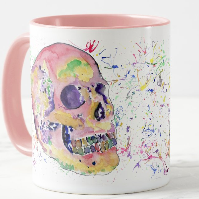 Skull Watercolour Rainbow Art Coloured Mug Cup