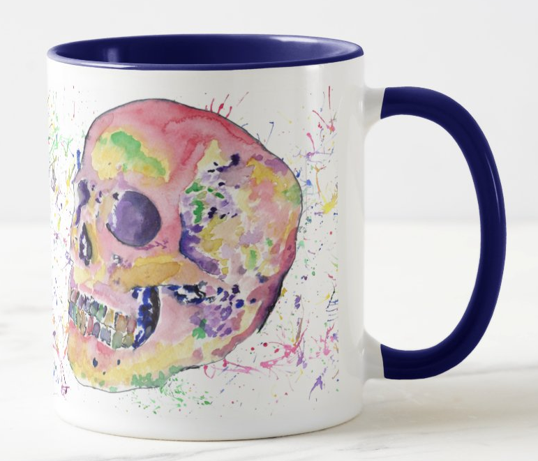 Skull Watercolour Rainbow Art Coloured Mug Cup