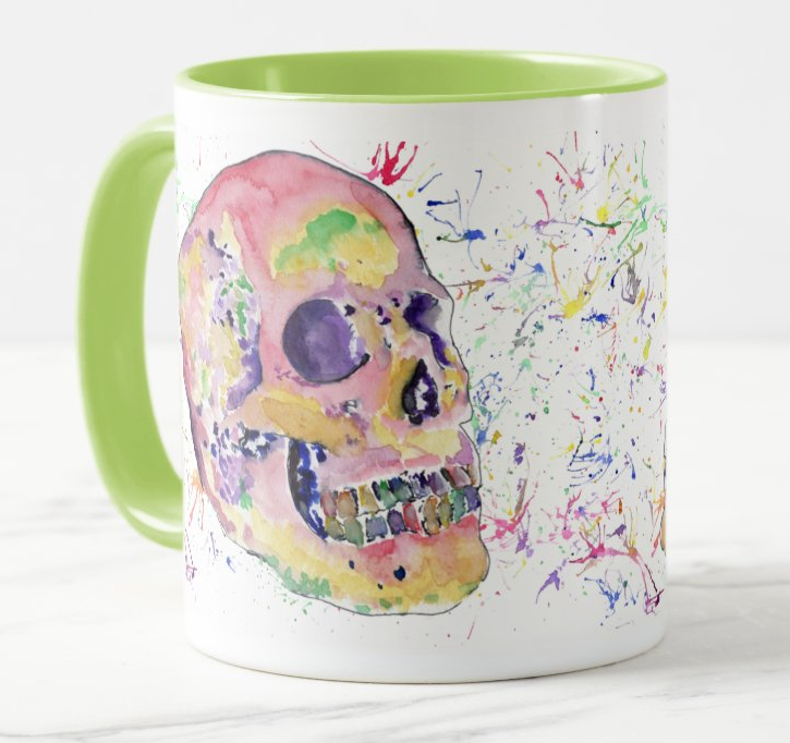 Skull Watercolour Rainbow Art Coloured Mug Cup