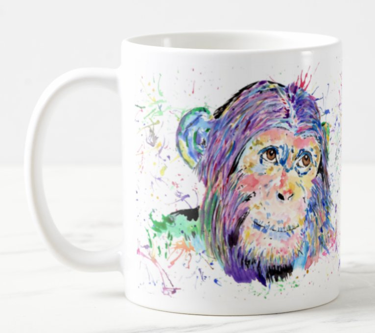 Chimp Ape Apes Chimpanzee Safari Animal Watercolour Rainbow Art Coloured Mug Cup