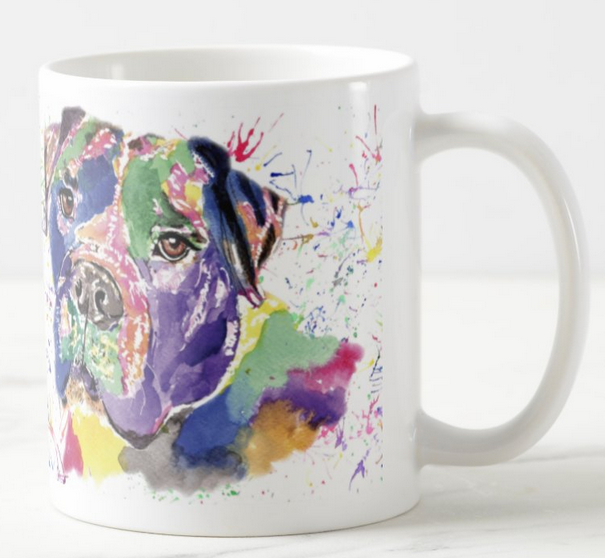 Bull Mastiff Bully Dog Pet Animals Watercolour Rainbow Art Coloured Mug Cup