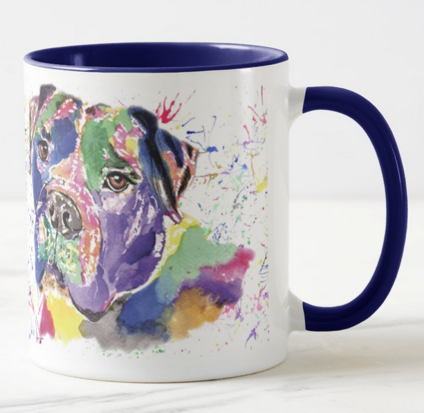 Bull Mastiff Bully Dog Pet Animals Watercolour Rainbow Art Coloured Mug Cup