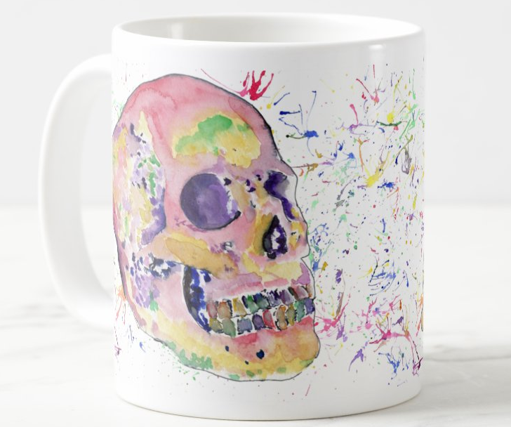 Skull Watercolour Rainbow Art Coloured Mug Cup