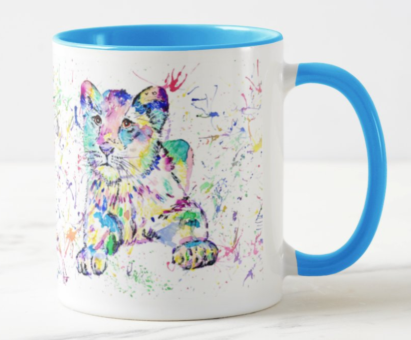 Lion Cub Big Cat Safari Animals Watercolour Art Coloured Mug Cup