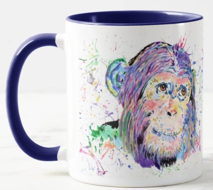 Chimp Ape Apes Chimpanzee Safari Animal Watercolour Rainbow Art Coloured Mug Cup