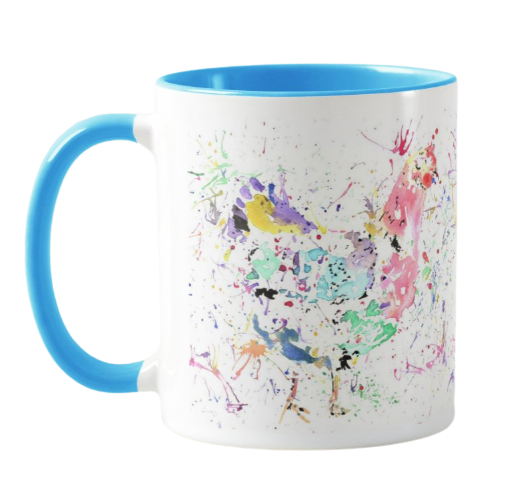 Hen Bird Animal Watercolour Rainbow Art Coloured Mug Cup