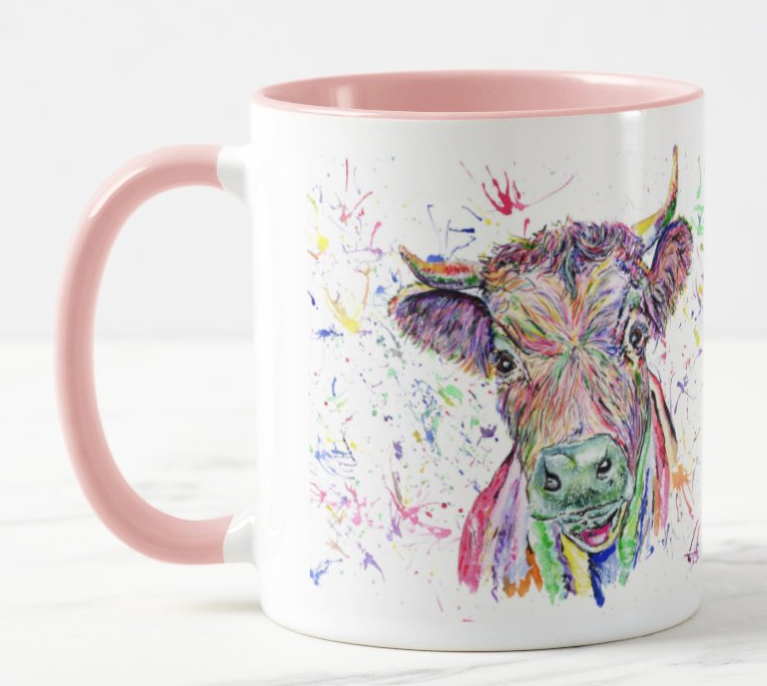 Cow Dexter Farm Animal Watercolour Rainbow Art Coloured Mug Cup