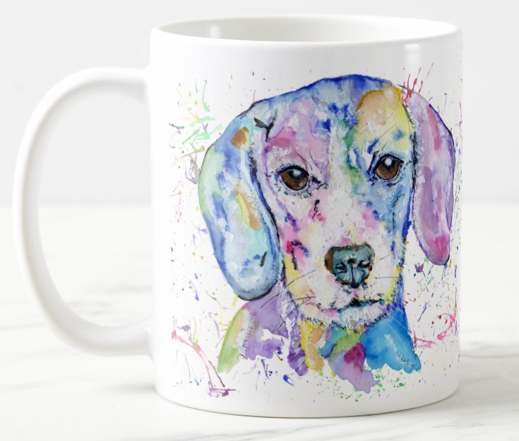 Beagle Hound hounting Dog Pet Animals Watercolour Rainbow Art Coloured Mug Cup