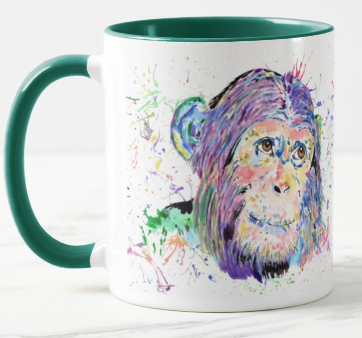 Chimp Ape Apes Chimpanzee Safari Animal Watercolour Rainbow Art Coloured Mug Cup