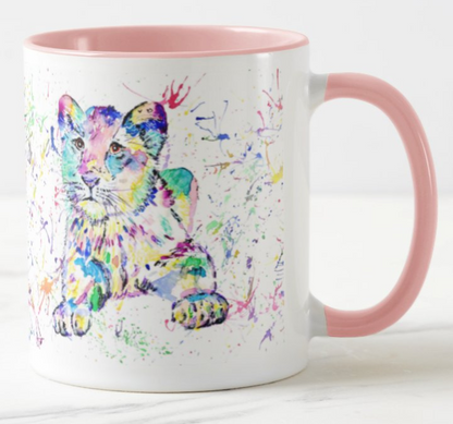 Lion Cub Big Cat Safari Animals Watercolour Art Coloured Mug Cup