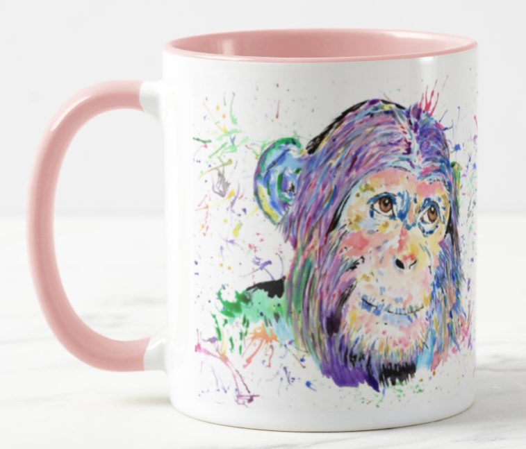 Chimp Ape Apes Chimpanzee Safari Animal Watercolour Rainbow Art Coloured Mug Cup