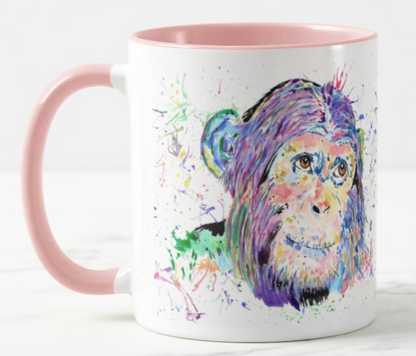 Chimp Ape Apes Chimpanzee Safari Animal Watercolour Rainbow Art Coloured Mug Cup