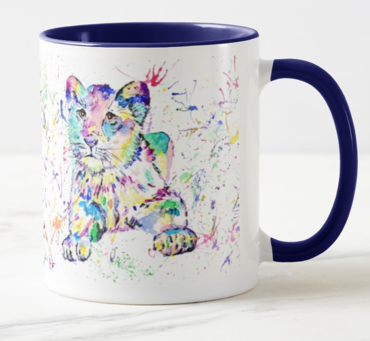 Lion Cub Big Cat Safari Animals Watercolour Art Coloured Mug Cup