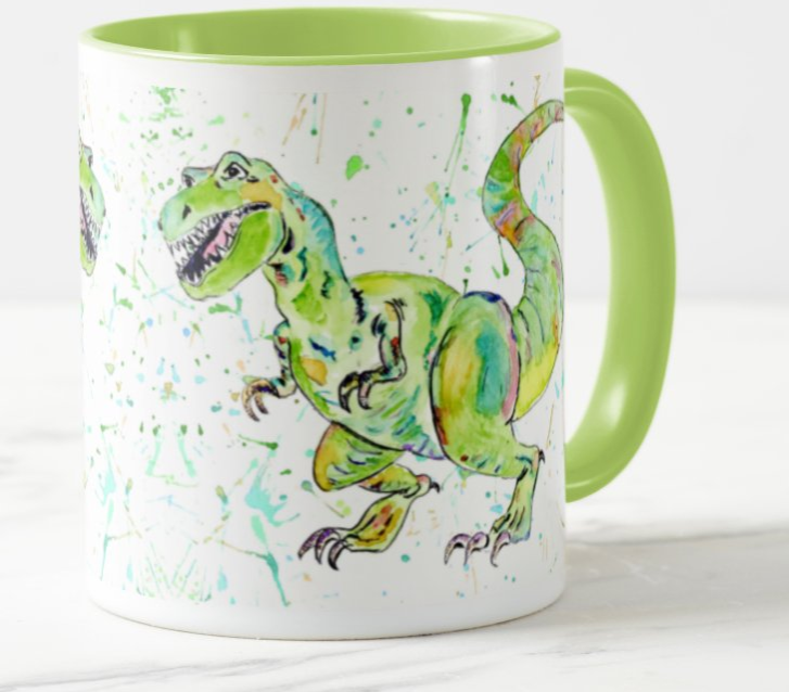 Dinosaur T-Rex Tyrannosaurus Watercolour Rainbow Art Coloured Mug Cup