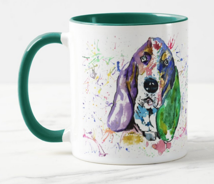 Basset Hound Hunting Dog Pet Animals Watercolour Rainbow Art Coloured Mug Cup