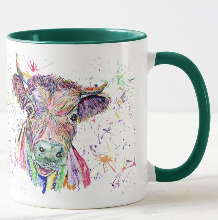 Cow Dexter Farm Animal Watercolour Rainbow Art Coloured Mug Cup