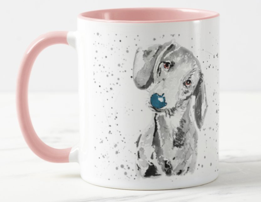 Dachshund Dog Sausage Wiener Black and White Pet Animal Watercolour Rainbow Art Coloured Mug Cup