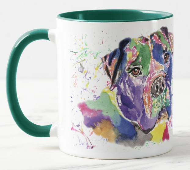 Bull Mastiff Bully Dog Pet Animals Watercolour Rainbow Art Coloured Mug Cup