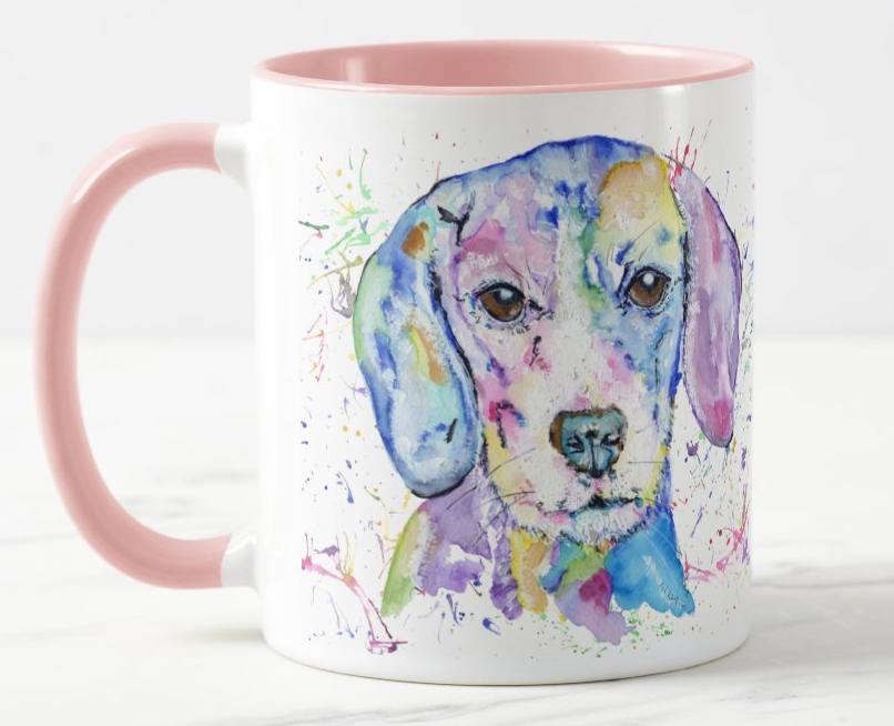 Beagle Hound hounting Dog Pet Animals Watercolour Rainbow Art Coloured Mug Cup