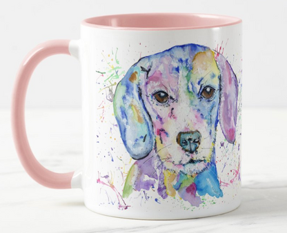 Beagle Hound hounting Dog Pet Animals Watercolour Rainbow Art Coloured Mug Cup