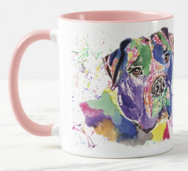 Bull Mastiff Bully Dog Pet Animals Watercolour Rainbow Art Coloured Mug Cup