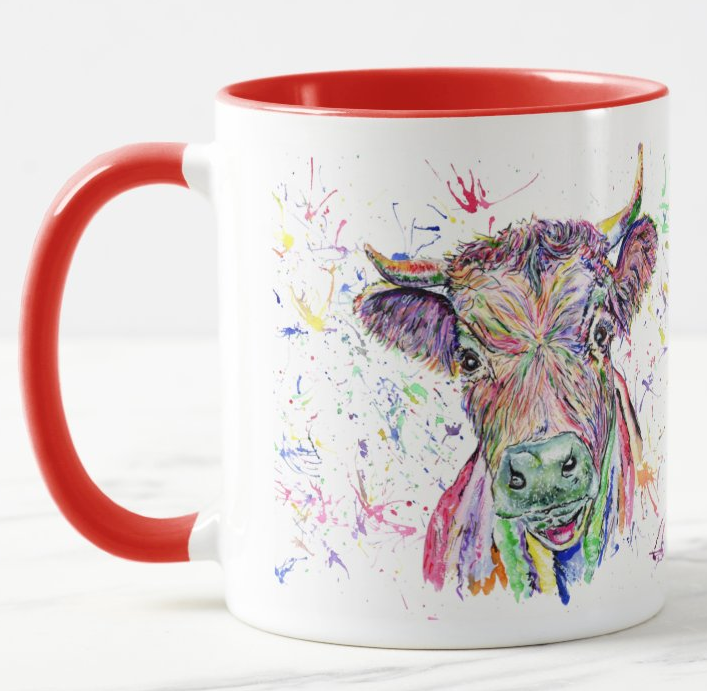 Cow Dexter Farm Animal Watercolour Rainbow Art Coloured Mug Cup