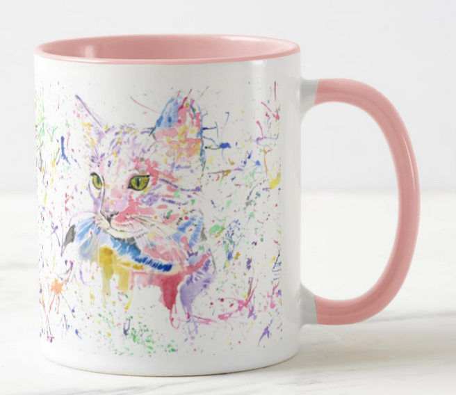 Kitten Pink Cat Feline Animal Watercolour Rainbow Art Coloured Mug Cup