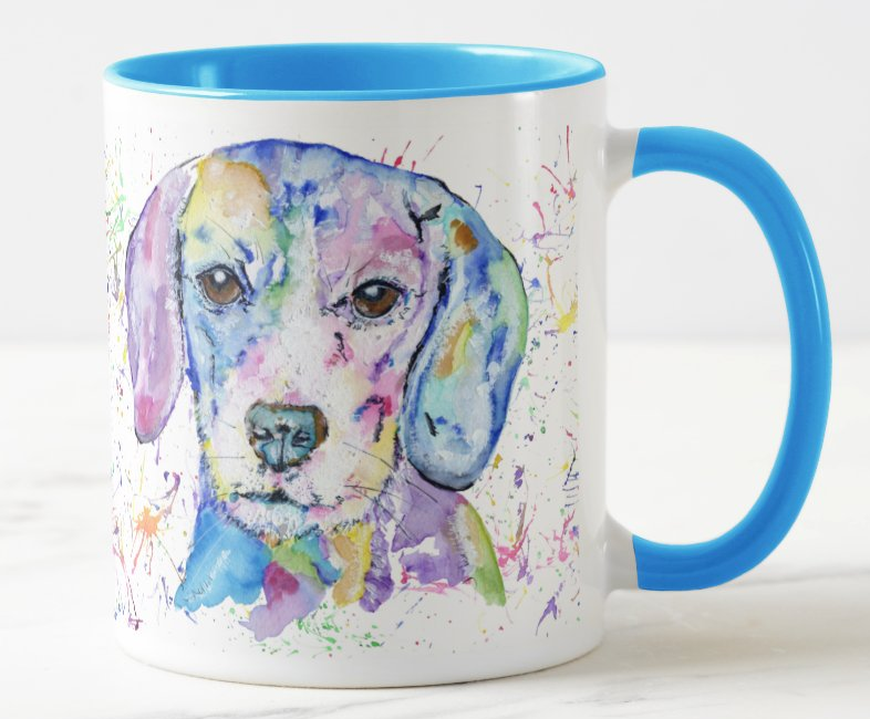 Beagle Hound hounting Dog Pet Animals Watercolour Rainbow Art Coloured Mug Cup