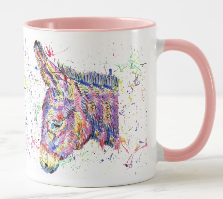 Donkey Farm Animal Watercolour Rainbow Art Coloured Mug Cup