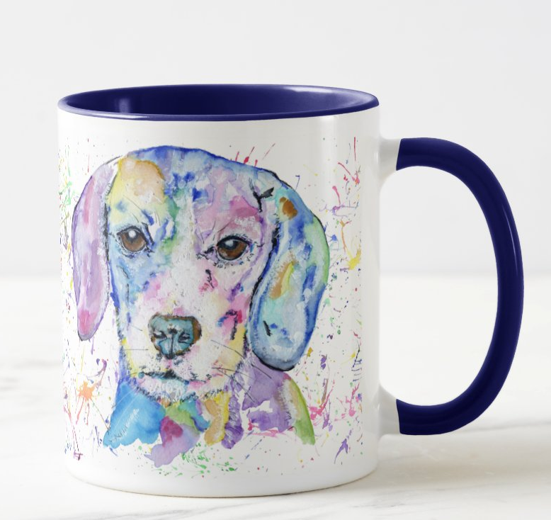 Beagle Hound hounting Dog Pet Animals Watercolour Rainbow Art Coloured Mug Cup