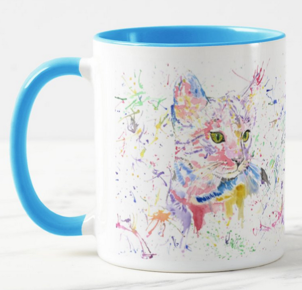 Kitten Pink Cat Feline Animal Watercolour Rainbow Art Coloured Mug Cup