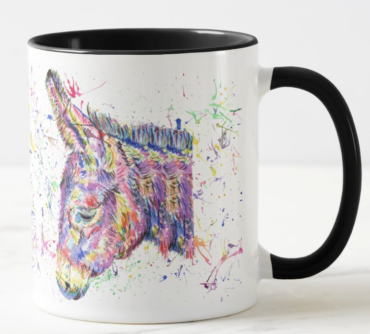 Donkey Farm Animal Watercolour Rainbow Art Coloured Mug Cup