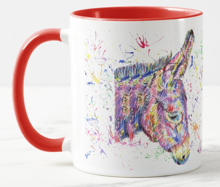 Donkey Farm Animal Watercolour Rainbow Art Coloured Mug Cup