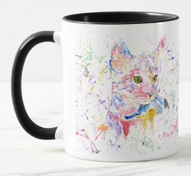 Kitten Pink Cat Feline Animal Watercolour Rainbow Art Coloured Mug Cup