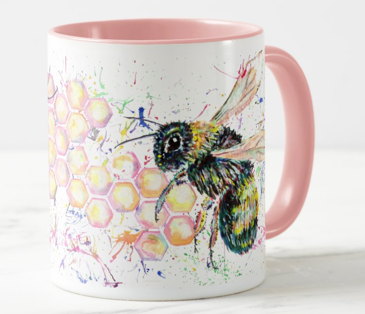 Bee Bees Honey comb Wildlife Insect Animals Watercolour Rainbow Art Coloured Mug Cup