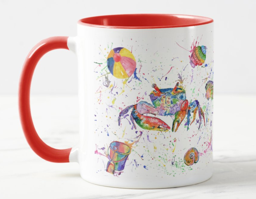 Crab Seafront Beach Animals  Watercolour Rainbow Art Coloured Mug Cup