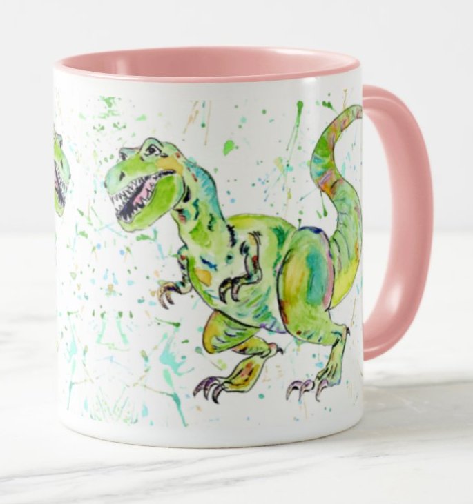 Dinosaur T-Rex Tyrannosaurus Watercolour Rainbow Art Coloured Mug Cup