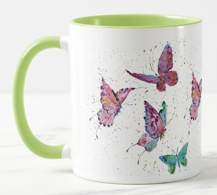 Butterfly Butterflies insect Wildlife Animals Watercolour Rainbow Art Coloured Mug Cup